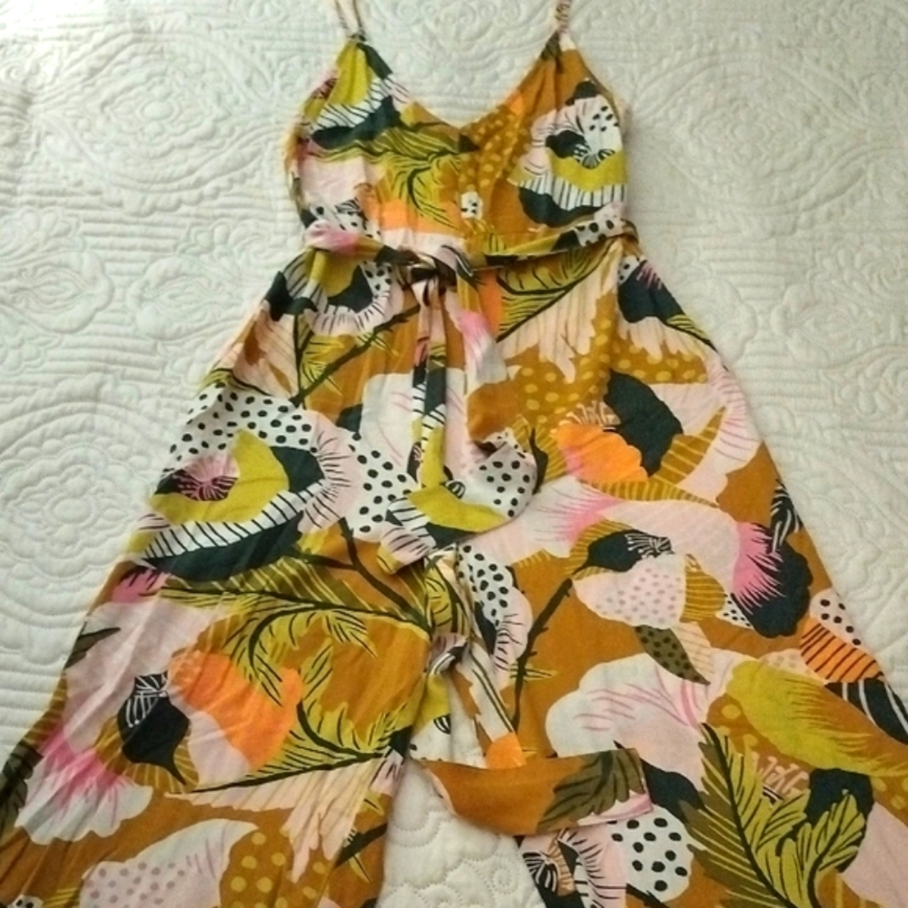 Forever 21 Pink and Green Floral Jumpsuit with Adjustable Straps
